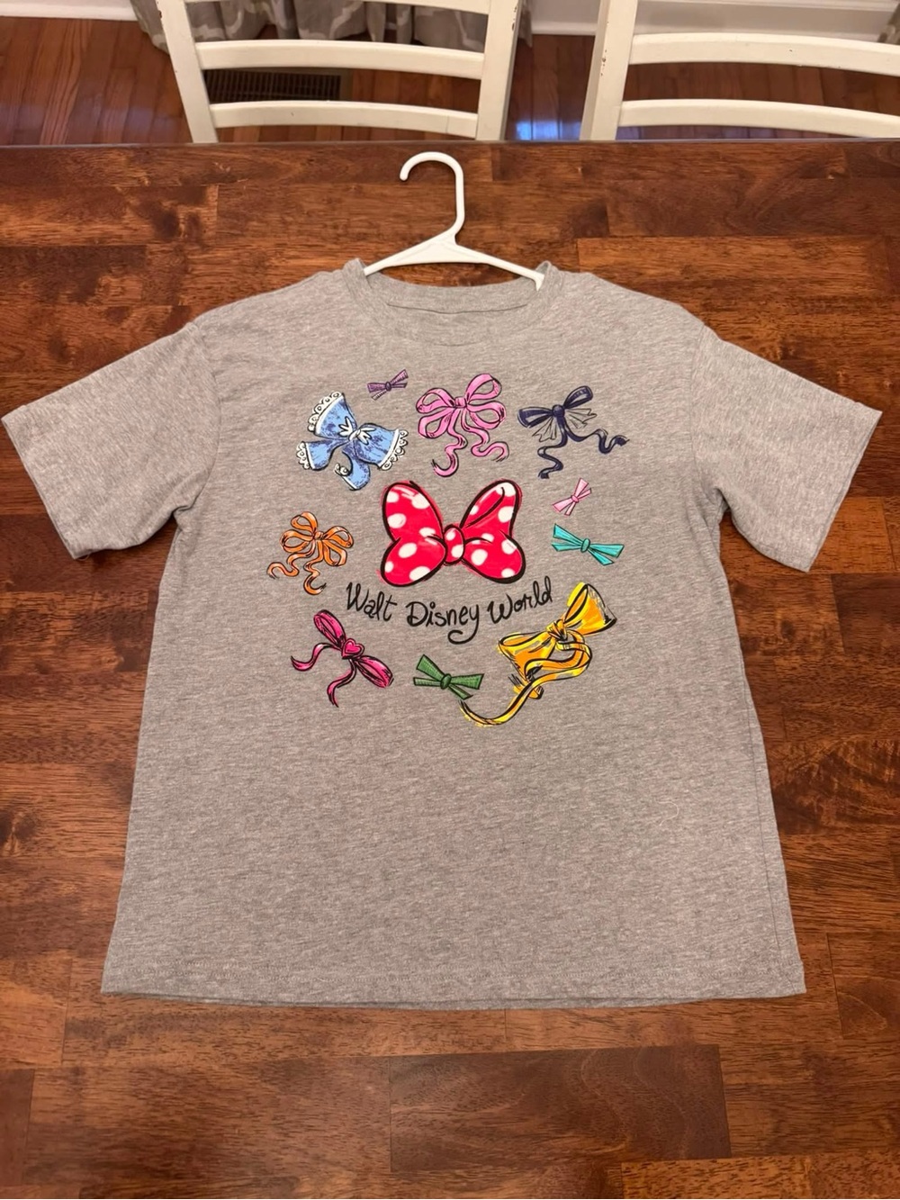 Disney Gray Tee with Red Polka Dot Minnie Bow and Colorful Bows